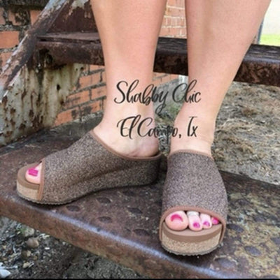 Bronze Glitter Slide Wedge Shabby Chic Boutique and Tanning Salon