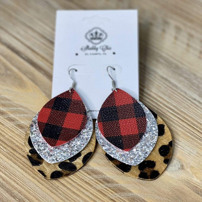 Buffalo Plaid, Silver and Leopard earrings Shabby Chic Boutique and Tanning Salon