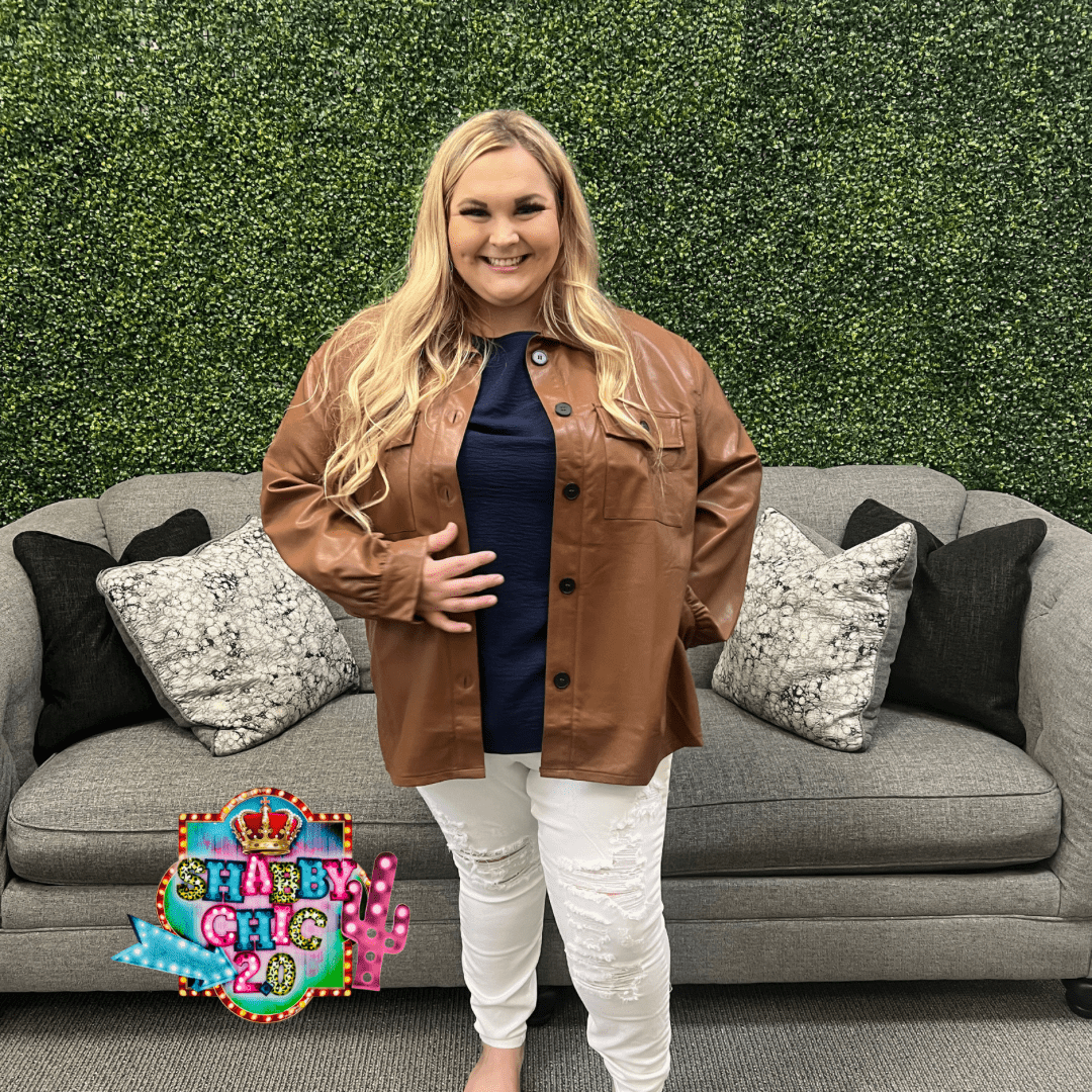 Button Down Shacket - Brown Shabby Chic Boutique and Tanning Salon