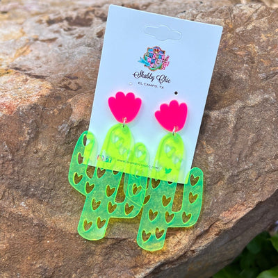 Cactus Blossom Earrings Shabby Chic Boutique and Tanning Salon Neon