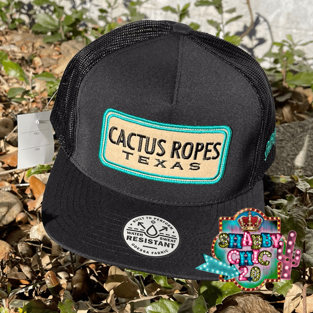 Cactus Ropes Black 5-Panel Trucker with Tan and Turquoise Logo - OSFA Shabby Chic Boutique and Tanning Salon Adult