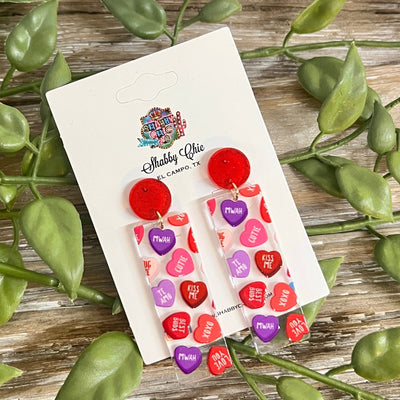 Candy Heart Conversation Earrings Shabby Chic Boutique and Tanning Salon Red