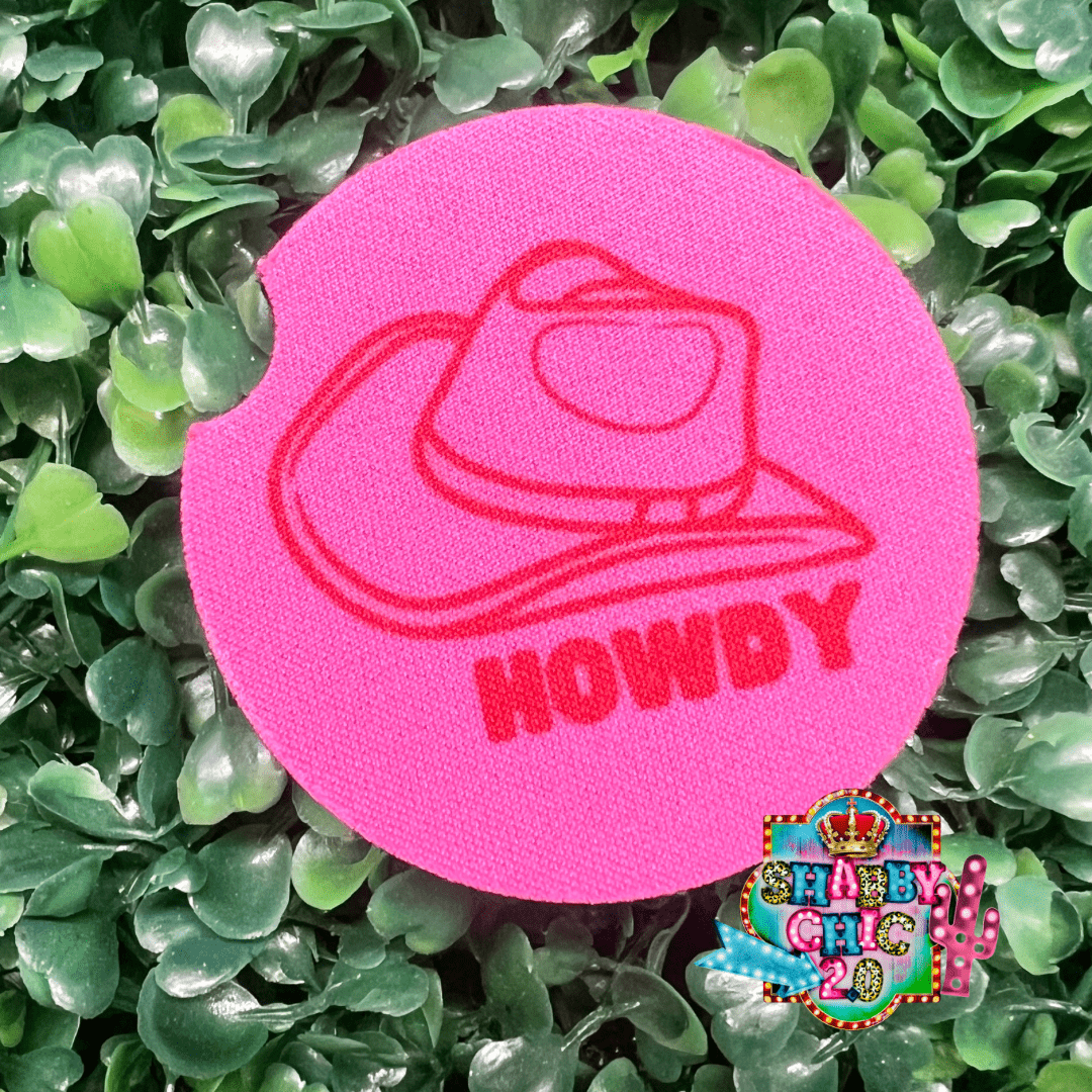 Car Coasters Shabby Chic Boutique and Tanning Salon Howdy - Pink