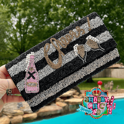 Cheers Beaded Clutch/Crossbody Bag Shabby Chic Boutique and Tanning Salon