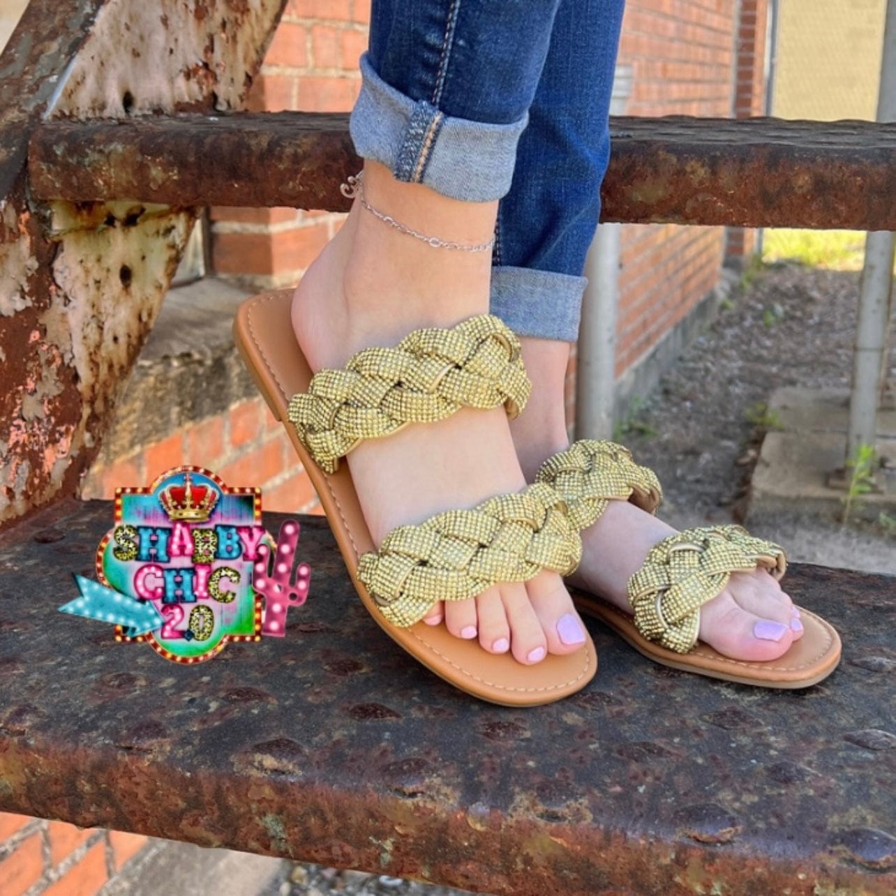 Chester's Braided Bling Sandals - Gold Shabby Chic Boutique and Tanning Salon