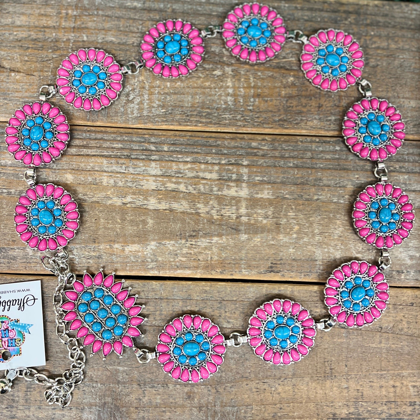 Children’s Circle Concho Link Belt - PINK/Turquoise Shabby Chic Boutique and Tanning Salon