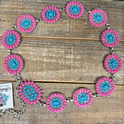 Children’s Circle Concho Link Belt - PINK/Turquoise Shabby Chic Boutique and Tanning Salon
