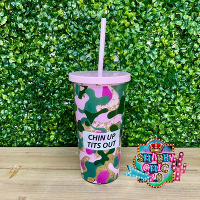 Chin Up Tits Out Glitter Tumblers Shabby Chic Boutique and Tanning Salon