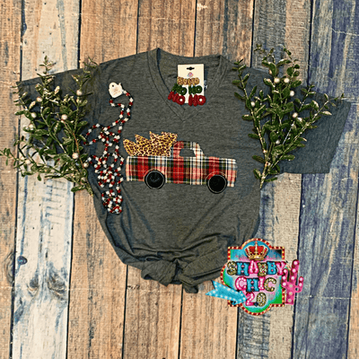 Christmas Plaid Truck Tee Shabby Chic Boutique and Tanning Salon