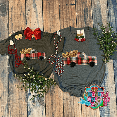 Christmas Plaid Truck Tee Shabby Chic Boutique and Tanning Salon
