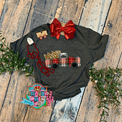 Christmas Plaid Truck Tee - Youth Shabby Chic Boutique and Tanning Salon