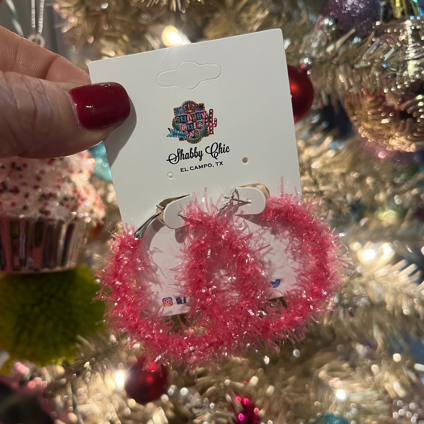 Christmas Tinsel Earrings - Pink Shabby Chic Boutique and Tanning Salon