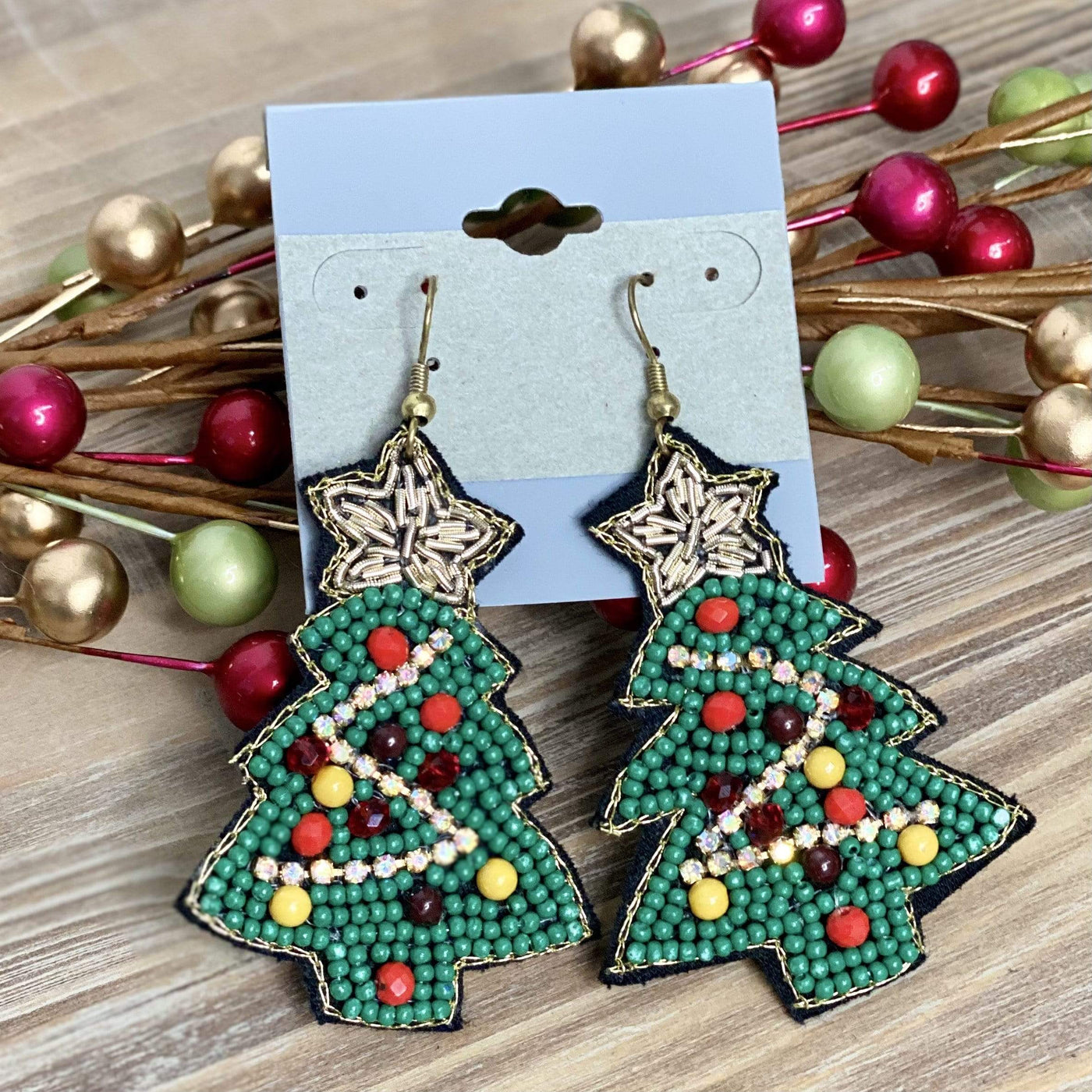 Christmas Tree Beaded Earrings Shabby Chic Boutique and Tanning Salon