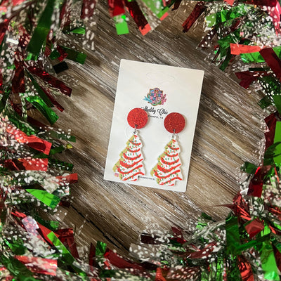Christmas Tree Snack Dangle Earrings Shabby Chic Boutique and Tanning Salon