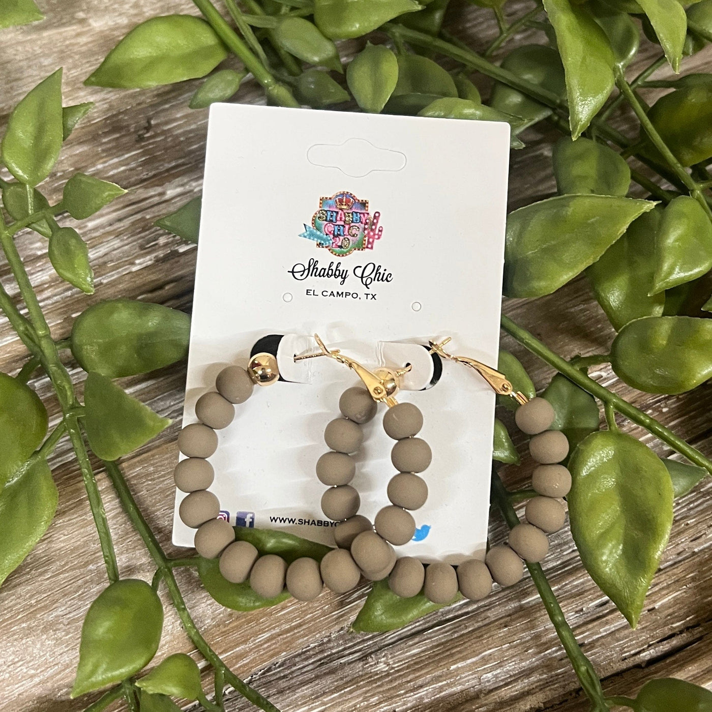 Clay Beaded Hoops - Taupe Shabby Chic Boutique and Tanning Salon