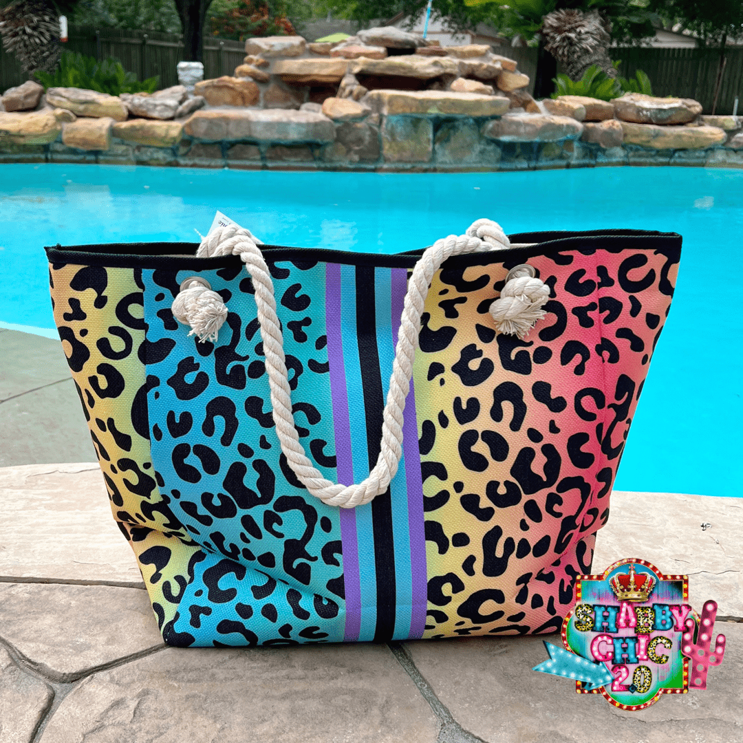 Colorful Leopard Tote Shabby Chic Boutique and Tanning Salon