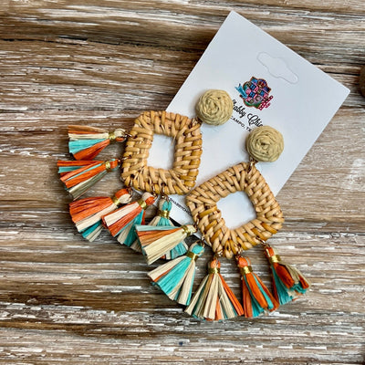 Colorful Rattan Earrings Shabby Chic Boutique and Tanning Salon