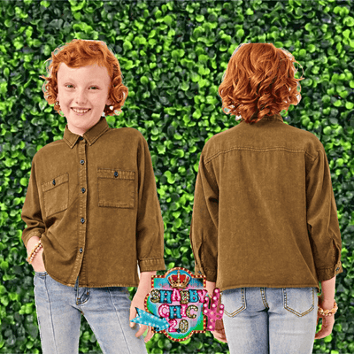 Copy of Olive Green Button Up Top - Youth Shabby Chic Boutique and Tanning Salon