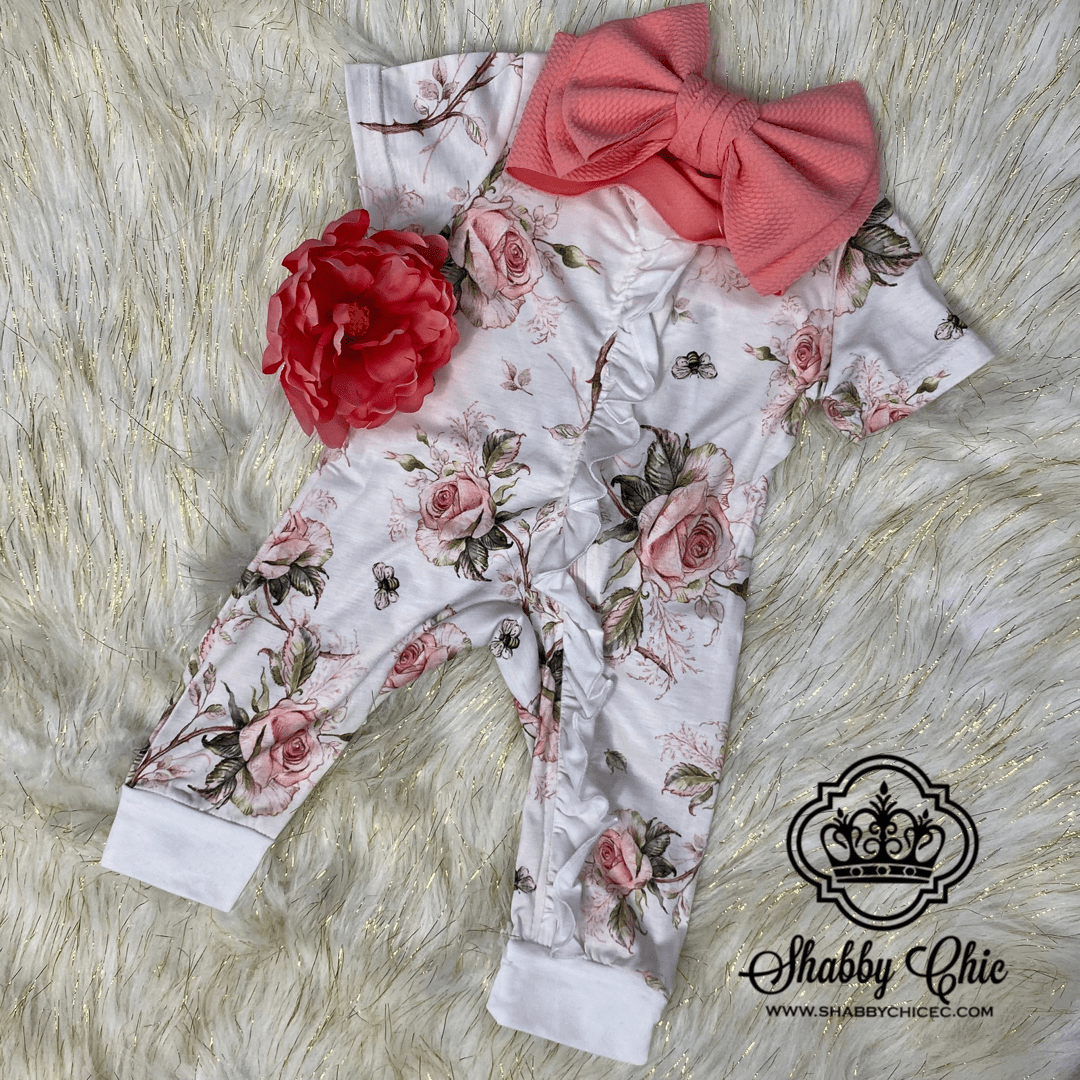 Coral Floral Onesie Sleeper Shabby Chic Boutique and Tanning Salon