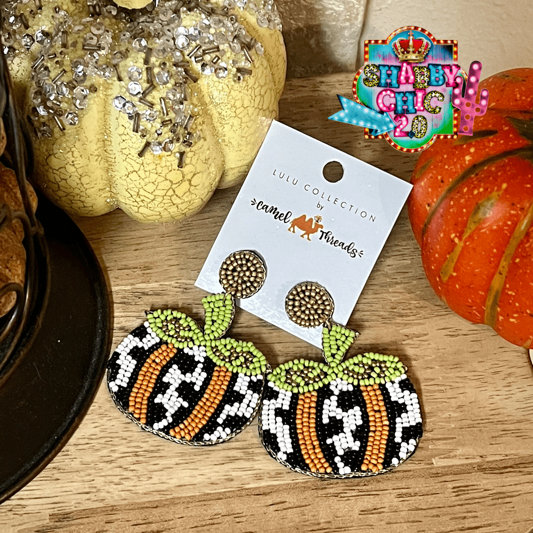 Cowprint Pumpkin Beaded Earrings Shabby Chic Boutique and Tanning Salon