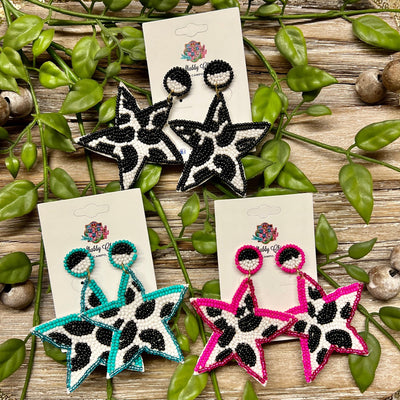 Cowprint Star Beaded Earrings Shabby Chic Boutique and Tanning Salon
