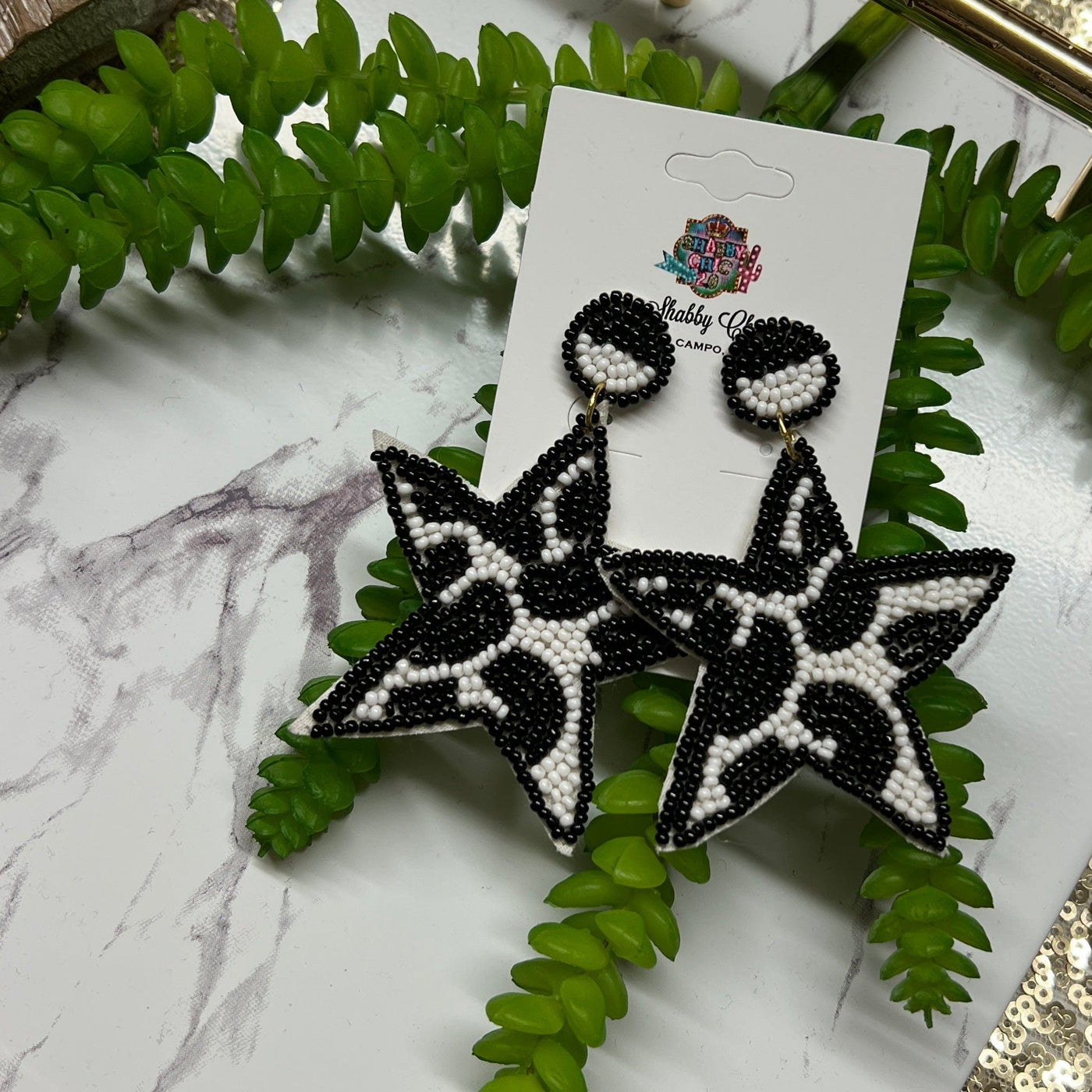 Cowprint Star Beaded Earrings Shabby Chic Boutique and Tanning Salon Black