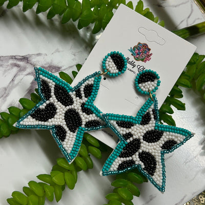 Cowprint Star Beaded Earrings Shabby Chic Boutique and Tanning Salon Turquoise