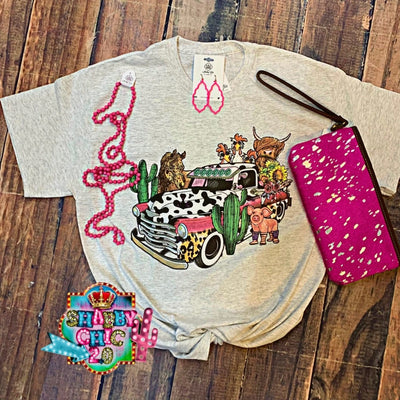 Cowprint Truck Tee - Gray Shabby Chic Boutique and Tanning Salon