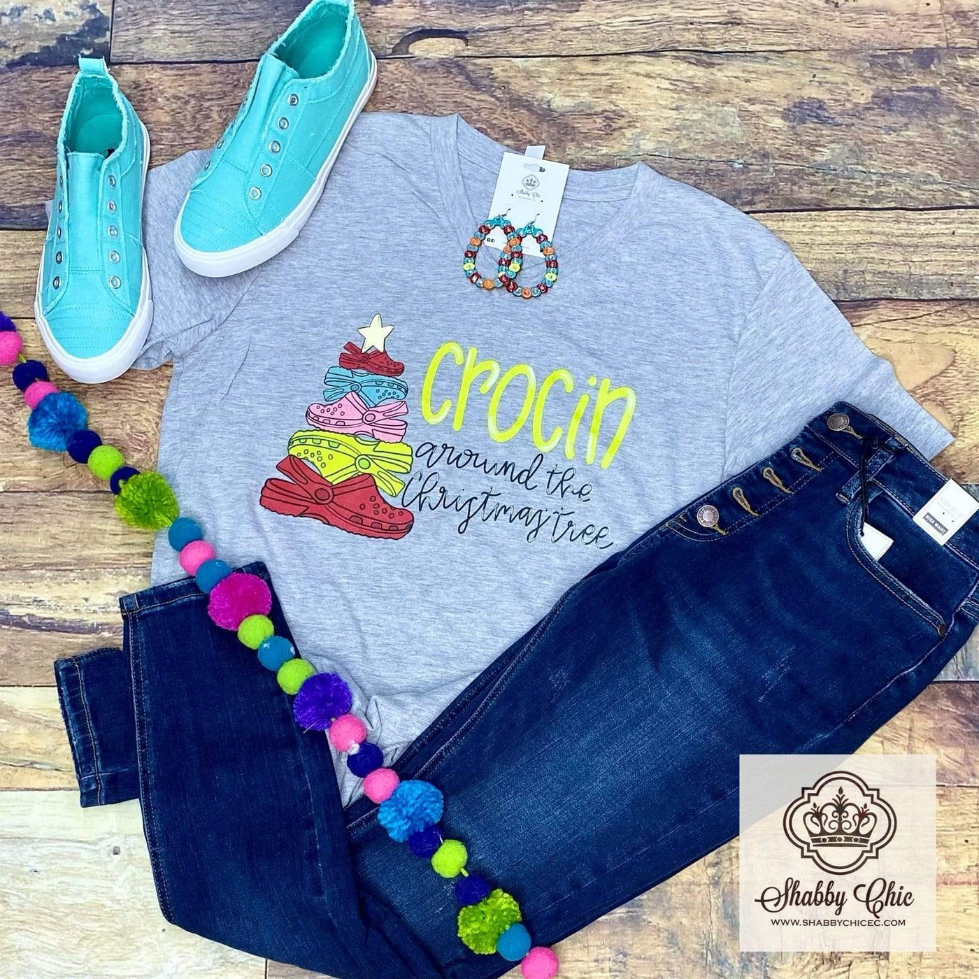 Crocin Around The Christmas Tree Tee Shabby Chic Boutique and Tanning Salon