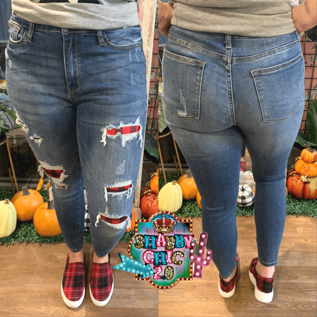 Distressed with Buffalo Plaid Judy Blue Jeans Shabby Chic Boutique and Tanning Salon