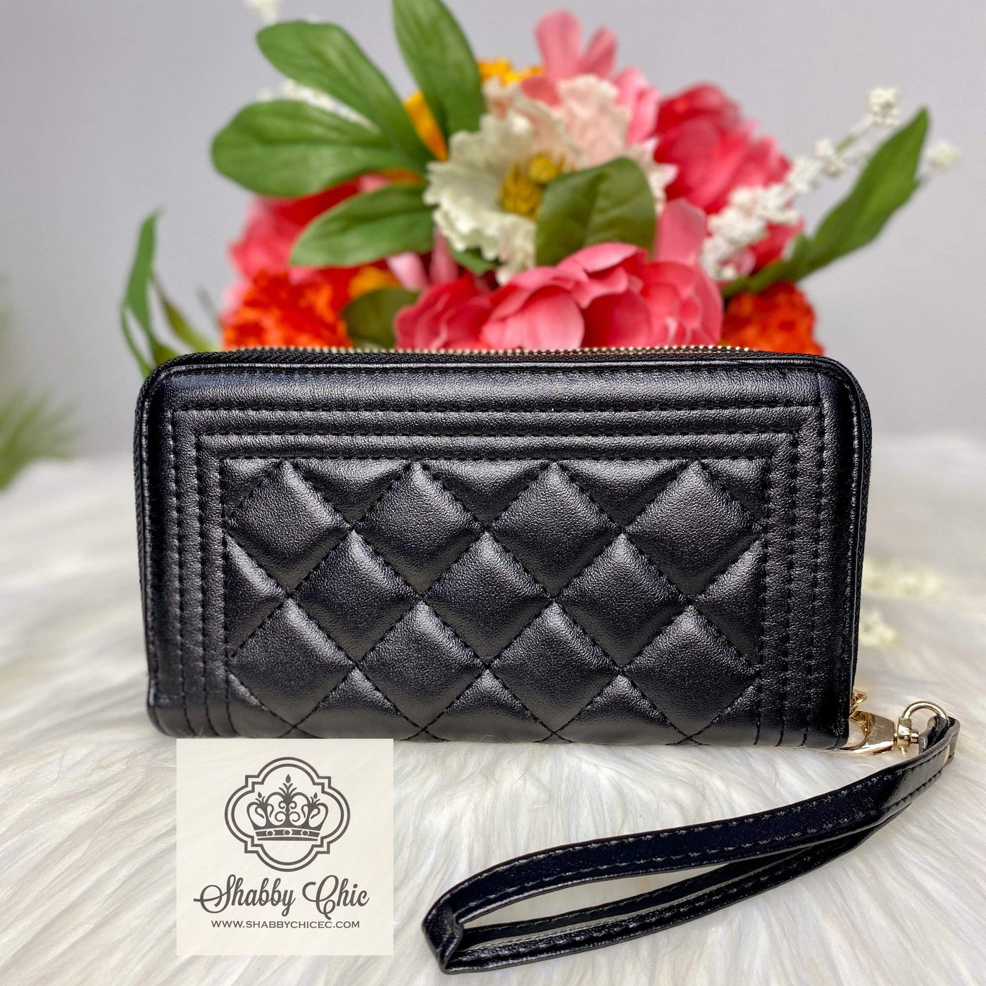 Double ZIp Black Quilted Zip Wallet Shabby Chic Boutique and Tanning Salon