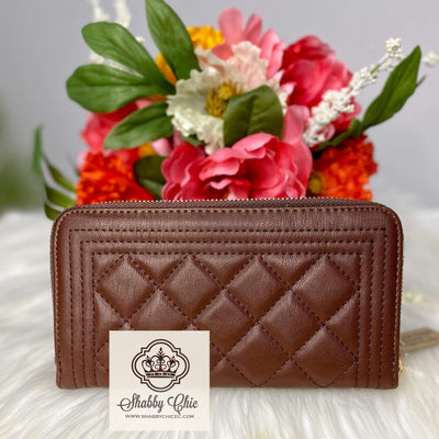 Double ZIp Brown Quilted Zip Wallet Shabby Chic Boutique and Tanning Salon
