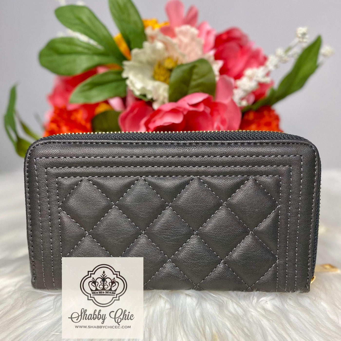 Double ZIp Charcoal Quilted Zip Wallet Shabby Chic Boutique and Tanning Salon
