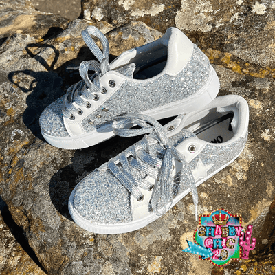 Fast 34 Silver Glitter Tennis Shoe Shabby Chic Boutique and Tanning Salon