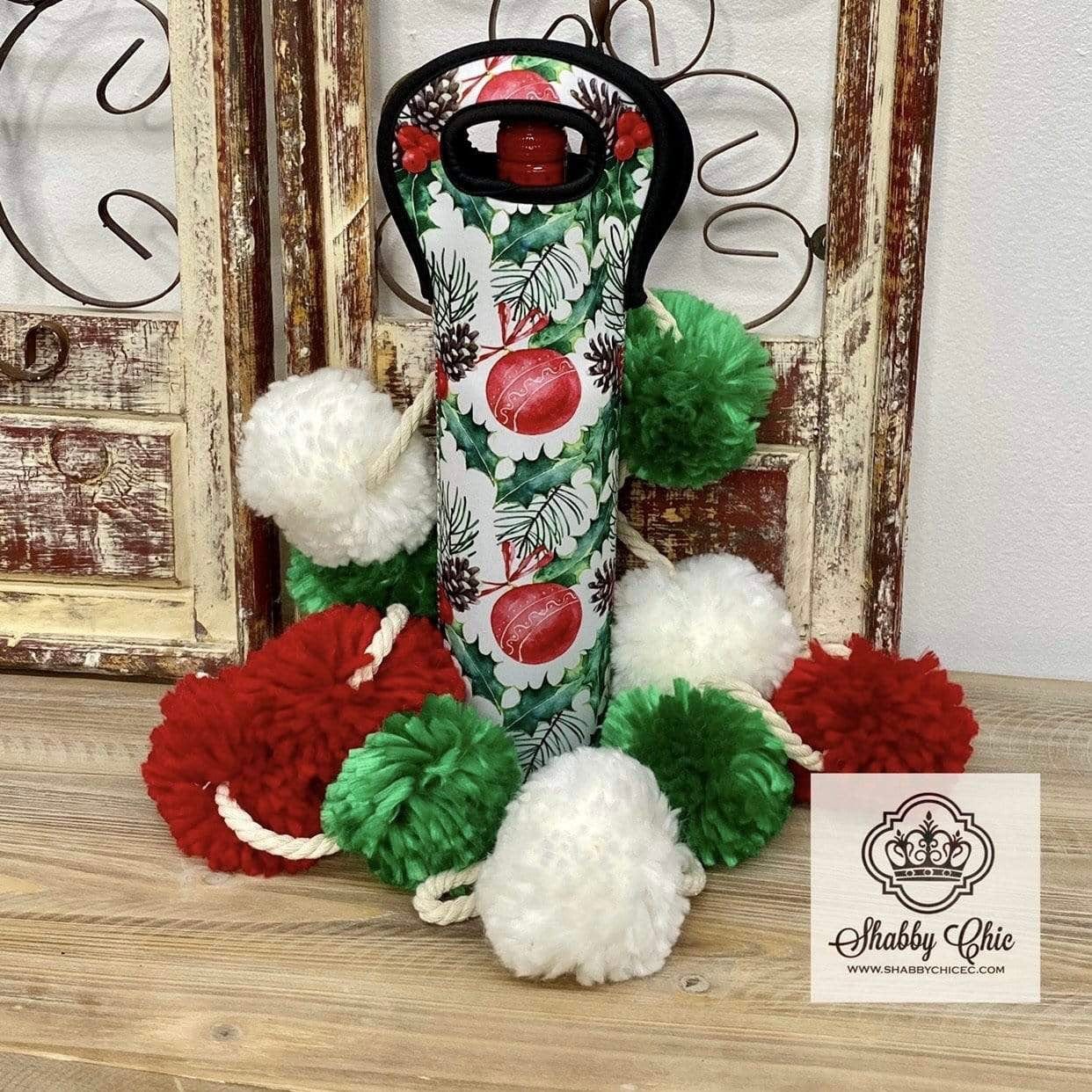 Festive Wine Bottle Coolers Shabby Chic Boutique and Tanning Salon Holly Berry And Pinecone