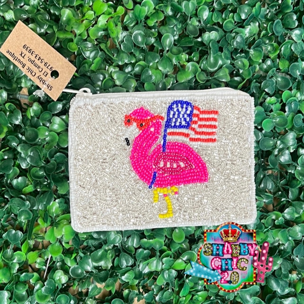 Flamingo with a Flag Beaded Bag Shabby Chic Boutique and Tanning Salon