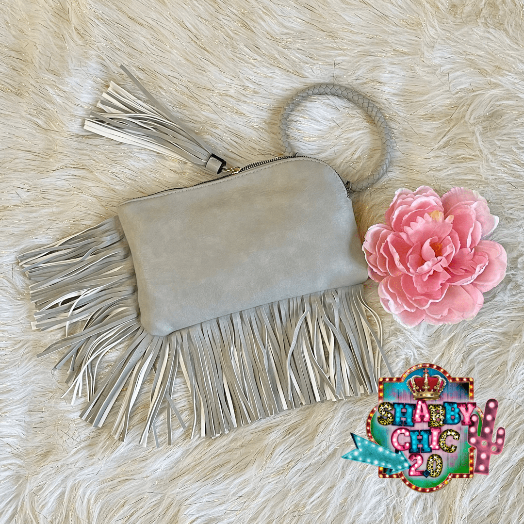 Fringed Wristlet Shabby Chic Boutique and Tanning Salon Gray