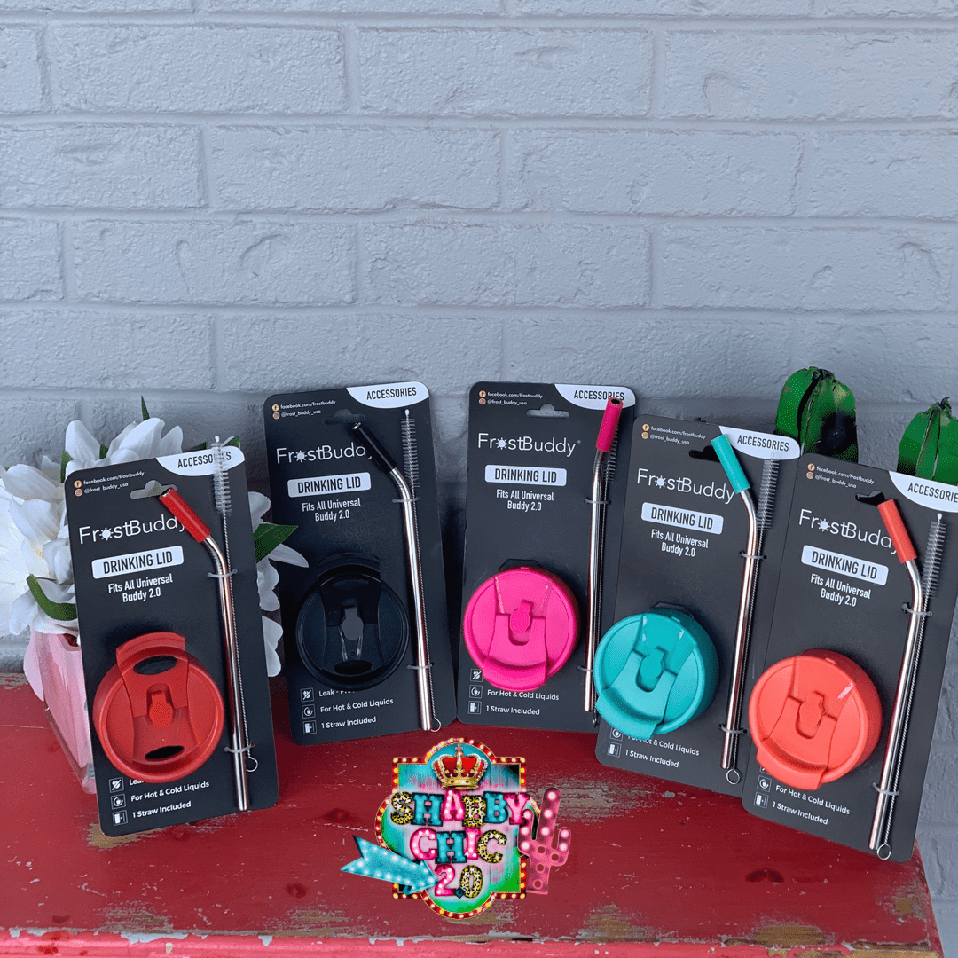 Frost Buddy Drinking Lid 2 Straw Shabby Chic Boutique and Tanning Salon