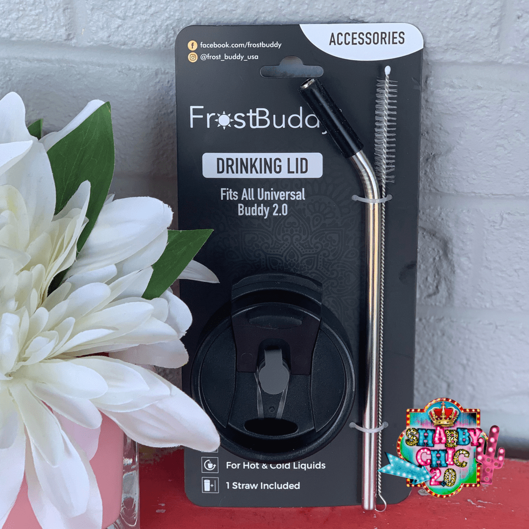 Frost Buddy Drinking Lid 2 Straw Shabby Chic Boutique and Tanning Salon Black