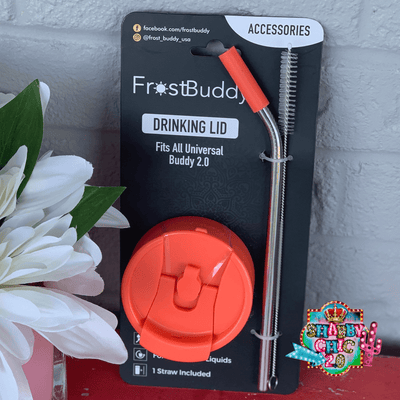 Frost Buddy Drinking Lid 2 Straw Shabby Chic Boutique and Tanning Salon Coral