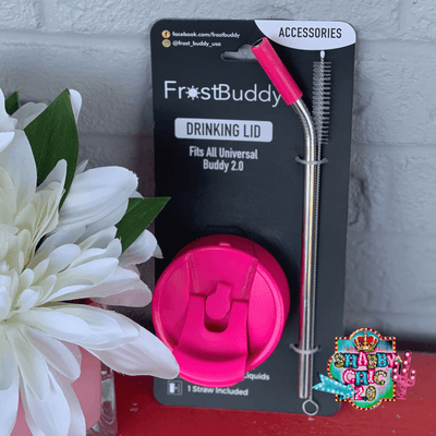 Frost Buddy Drinking Lid 2 Straw Shabby Chic Boutique and Tanning Salon Pink