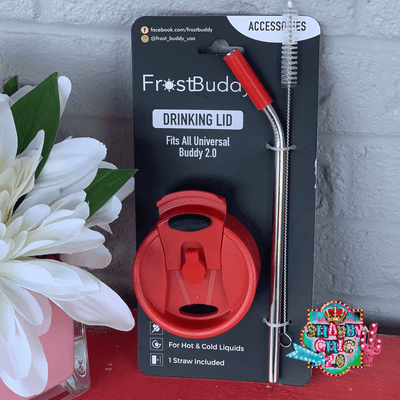 Frost Buddy Drinking Lid 2 Straw Shabby Chic Boutique and Tanning Salon Red