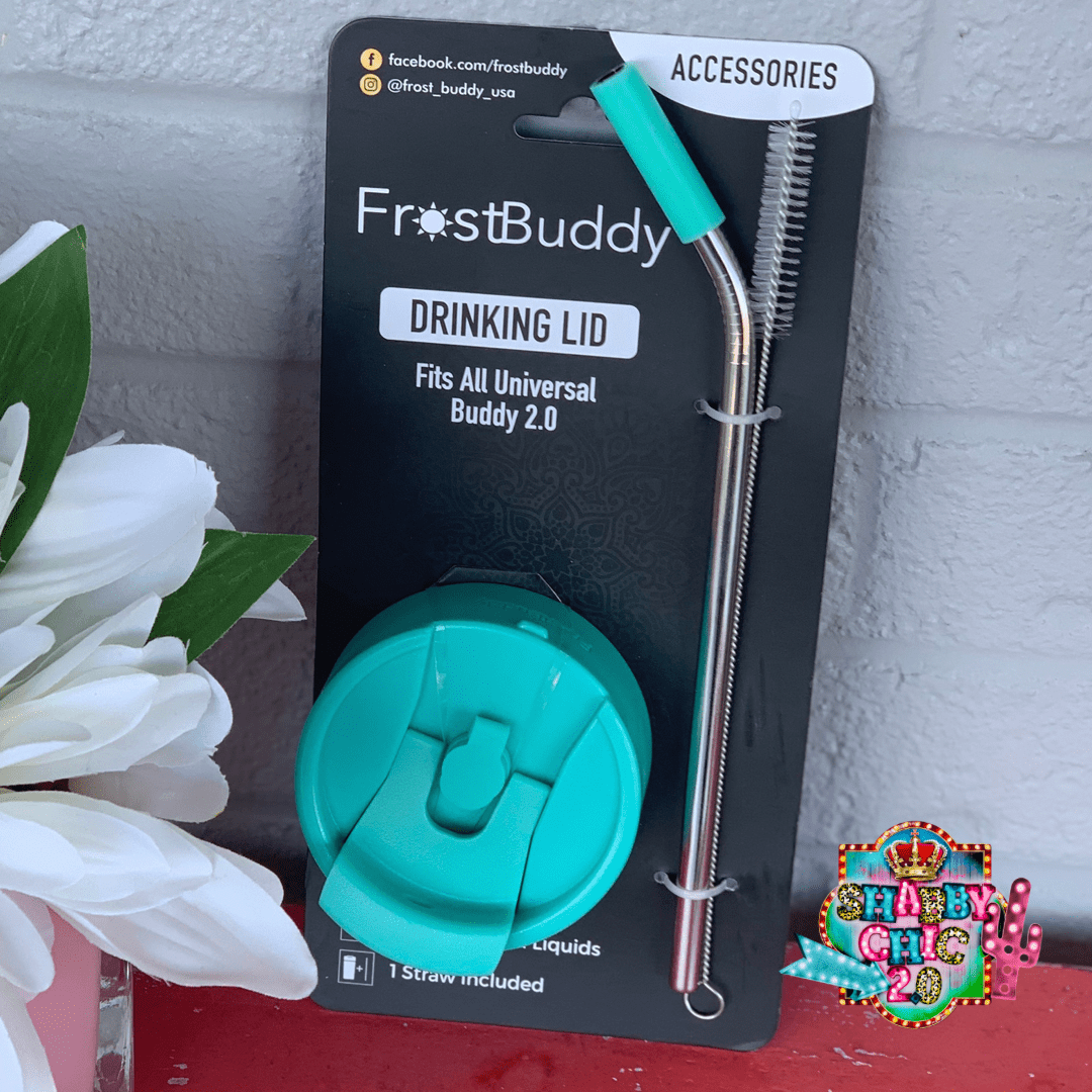 Frost Buddy Drinking Lid 2 Straw Shabby Chic Boutique and Tanning Salon Turquoise