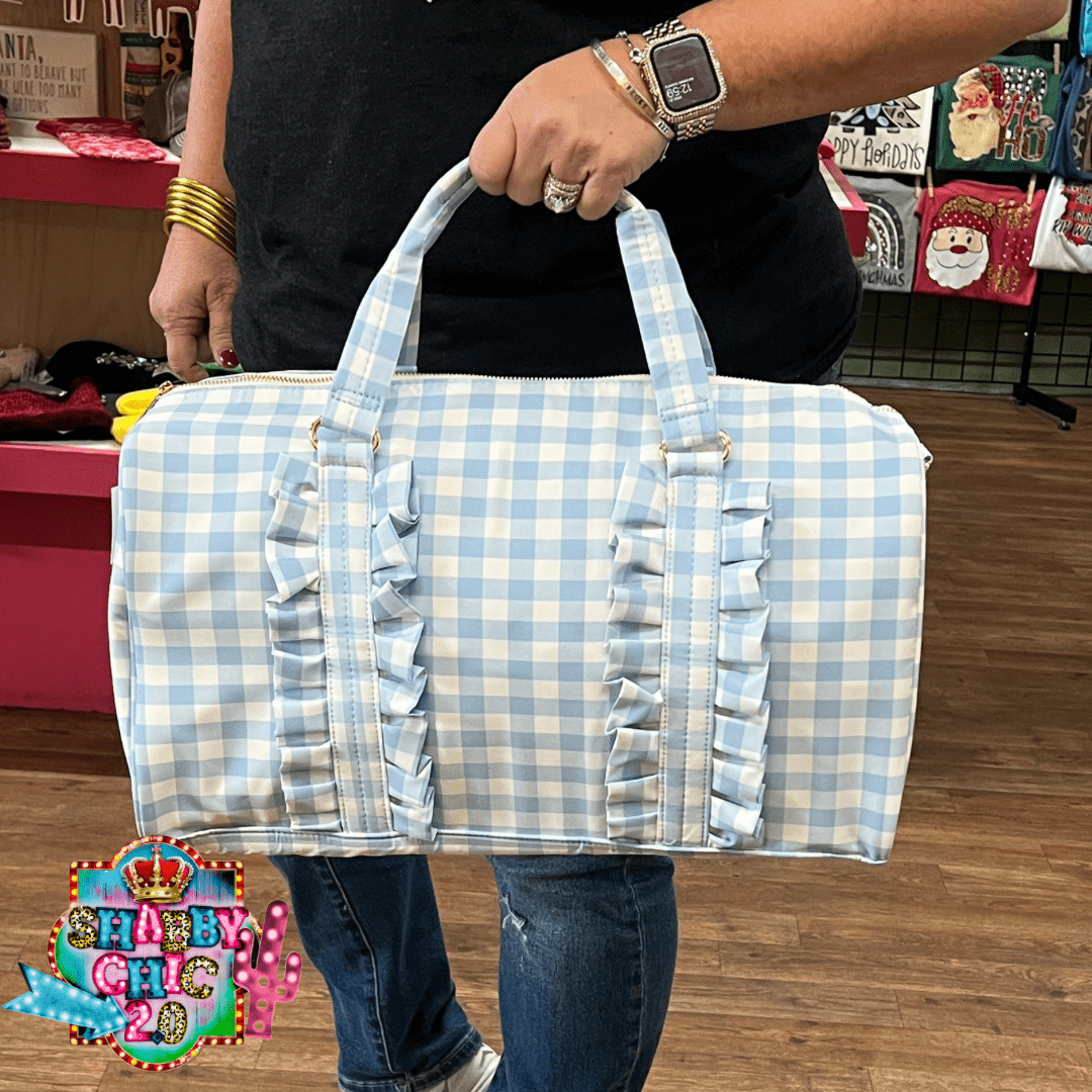 Gingham Ruffle Tote - Blue Shabby Chic Boutique and Tanning Salon