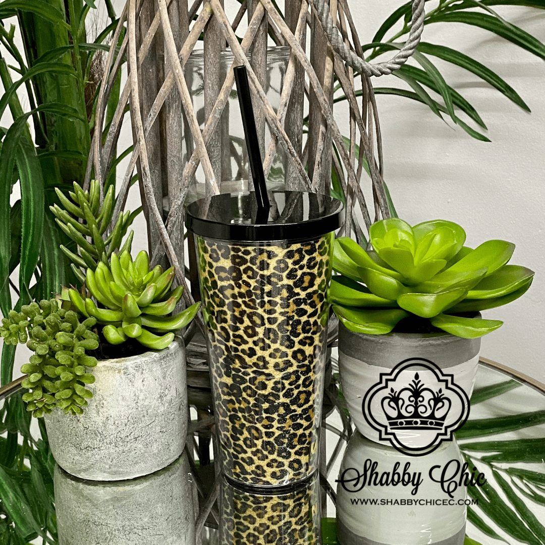 Glitter Leopard Tumbler Shabby Chic Boutique and Tanning Salon