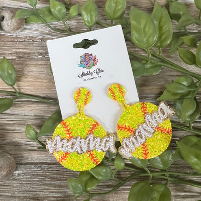 Glitter Softball Mom Earrings Shabby Chic Boutique and Tanning Salon