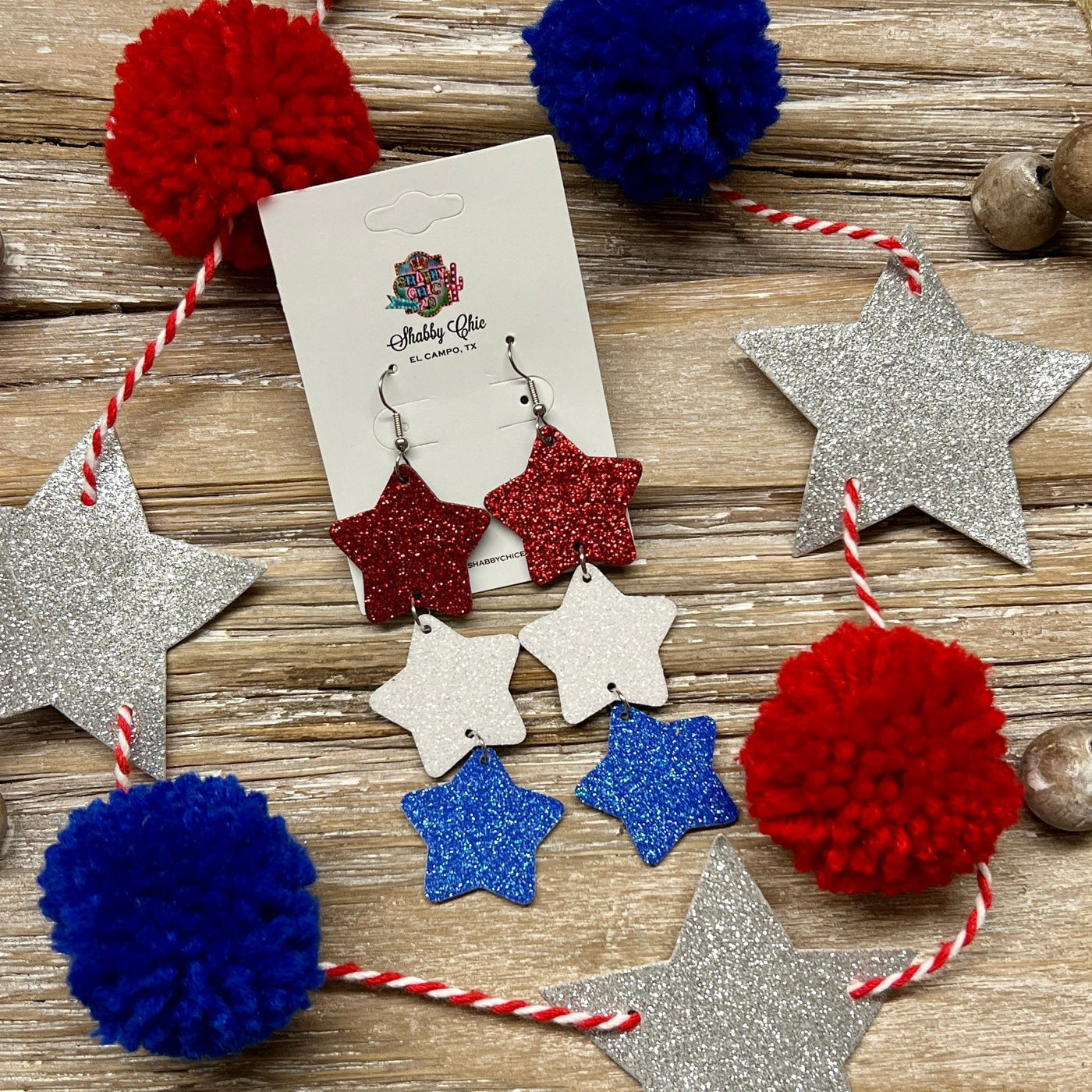 Glitter Star Earrings - Red White Blue Shabby Chic Boutique and Tanning Salon