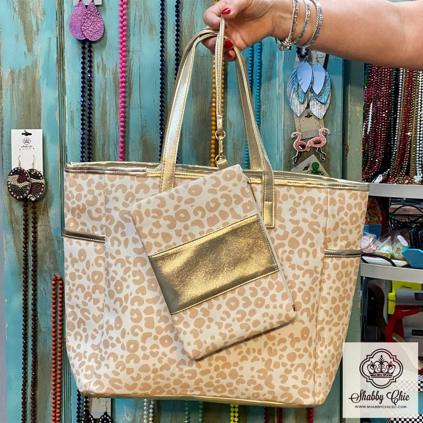 Gold Leopard Tote Shabby Chic Boutique and Tanning Salon