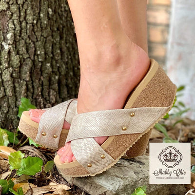 Gold Riverside Wedge Sandals Shabby Chic Boutique and Tanning Salon