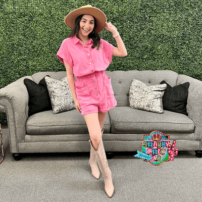 Got Your Attention Romper - Pink Shabby Chic Boutique and Tanning Salon